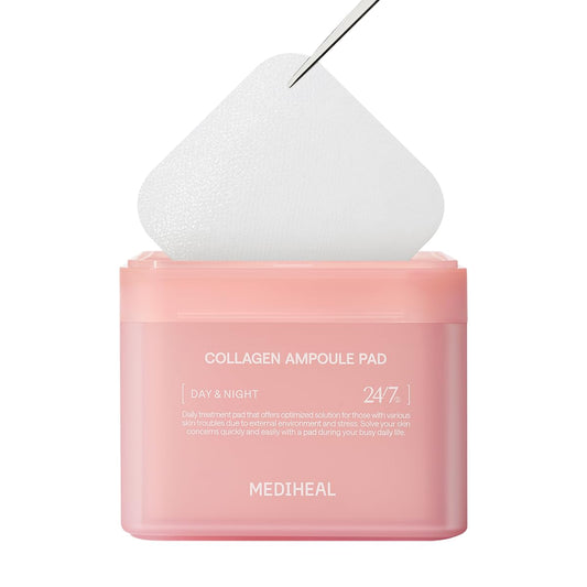 MEDIHEAL Toner Pads - Collagen Ampoule Toner Pad (100 count) with Ceramide - Skin Firming, Restore
