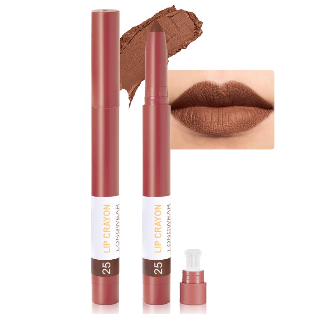 BINGBRUSH Lip Crayons Matte Longwear Lipstick Pack Set,Moisture Smooth Lipliner With Built-in Sharpener Ultimate Lip Crayon for Makeup- Waterproof Velvet Lipgloss Lip Stain(25#Saddle Brown)