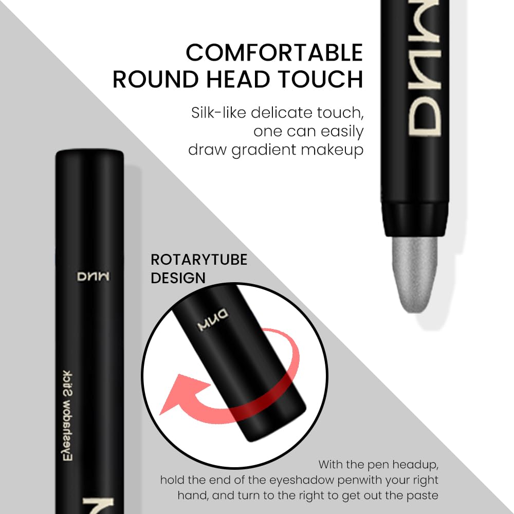 evpct 4Pcs White Black Grey Silver Cream Eyeshadow Pencil Bulk Stick Set, Waterproof Pearl white Dazzling grey Pearl black Silver Shimmer Metallic Eye shadow Crayon Stick sombras en crema para ojos