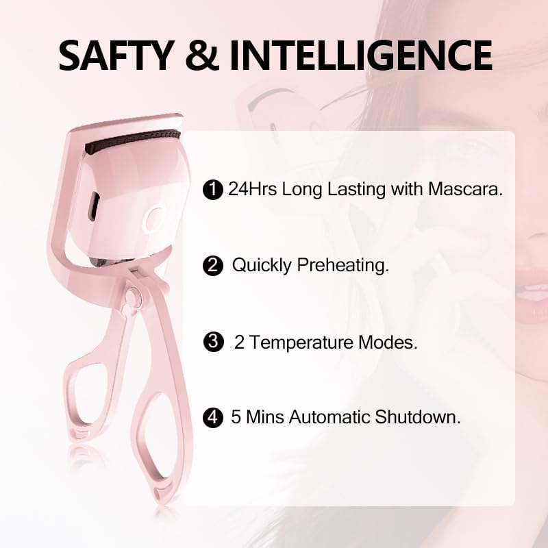 Heated Eyelash Curler with USB,Fast Heat up & 24H Long-Lasting,Rechargeable Electric Lash Curlers,Temperature Control,Safe Anti-Burn Quick Natural Curling Eye Lashes,White