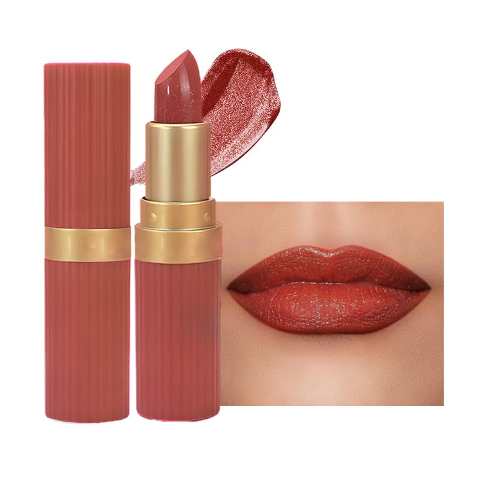 Red Metallic Lipstick for Women,Lightweight Shimmer Frosted Lipstick,Glitter Lip Gloss Stain Long Lasting Waterproof Smudge Proof 24 Hour Full Coverage Lip Makeup,Vegan