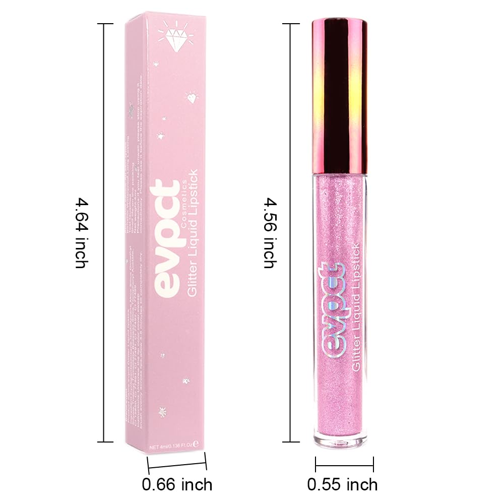 evpct 1Pcs Pink Glitter Metallic Shimmer Diamond Lipstick Lip Gloss for Women Long Lasting Waterproof, Light Bright Rose Pink Sparkle Glitter Matte Liquid Lipstick Lip Makeup Kit, 09#