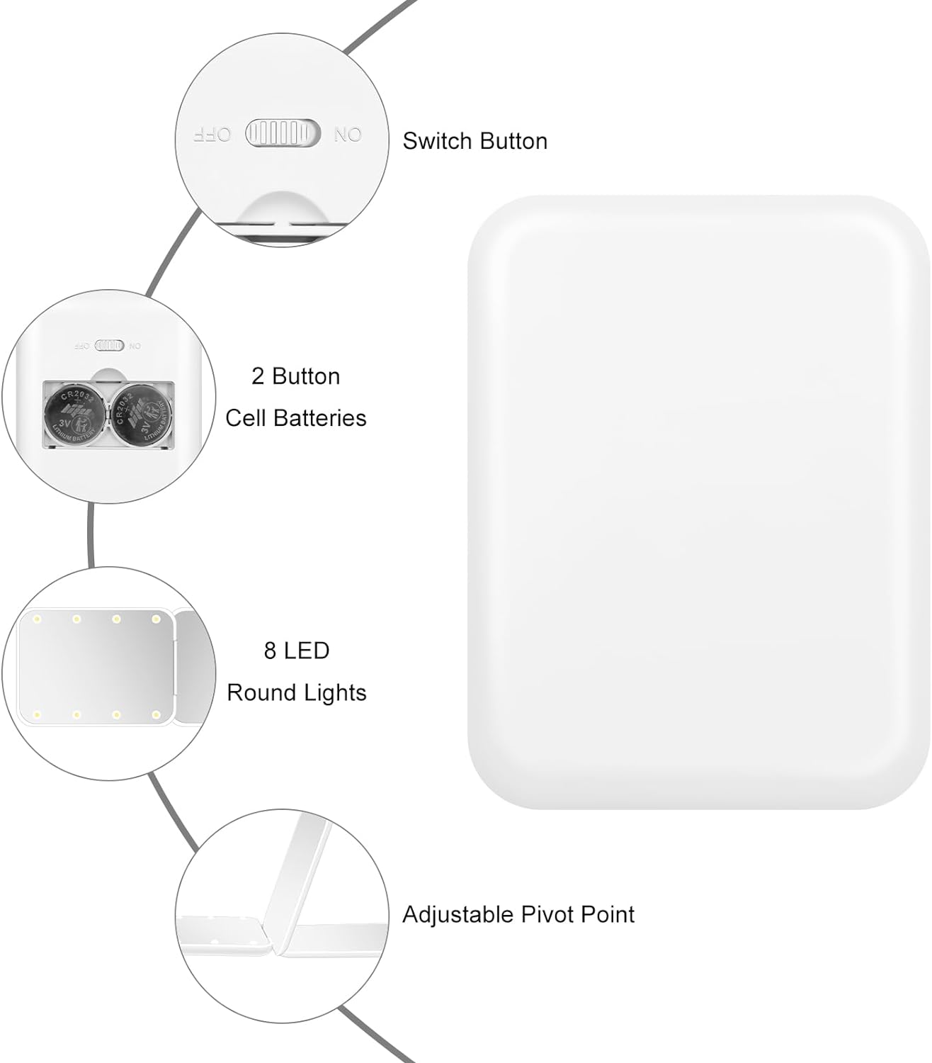 Compact Mirror, 1X/3X Magnification LED Pocket Mirror with Nternal BIattery, Mini Mirror for Purse, Pocket,Travel and Present (White)