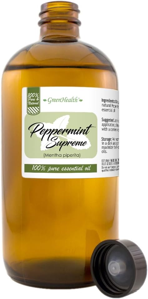 Peppermint Essential Oil (Mentha Piperita) – 16 fl oz (473 ml) Amber Glass Bottle – 100% Pure & Natural Therapeutic Grade Essential Oil by GreenHealth