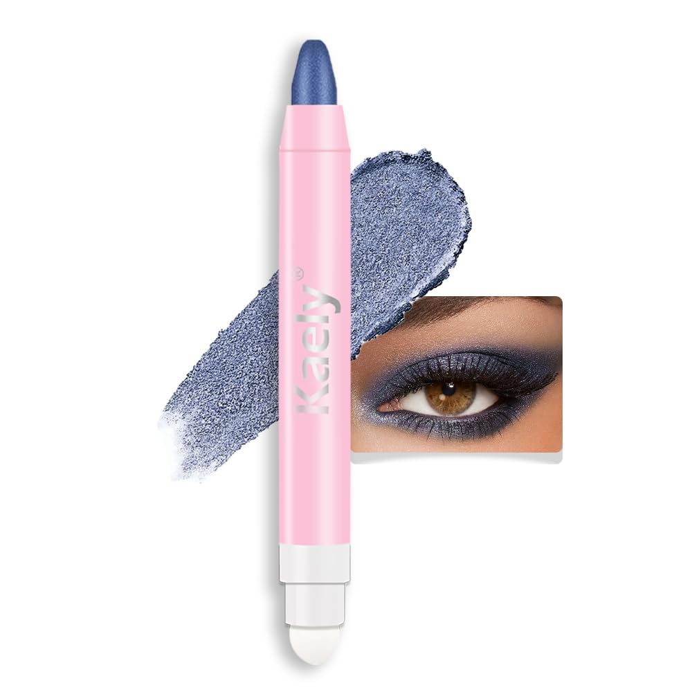 evpct 1Pcs Midnight Blue Shimmer Cream Eye Shadow Brightener Sticks for Eyes Waterproof Pigmented, Double Ended Cream Eyeshadow Stick Pencil Pen with Applicator, Eye Shadow Palette Highlighter Makeup