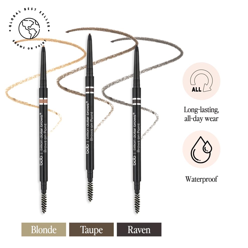 bdb Brows on Point Micro Brow Pencil - Precision Tip & Spoolie, Waterproof, Define Shape and Fill Brows, Taupe, 3-Pack