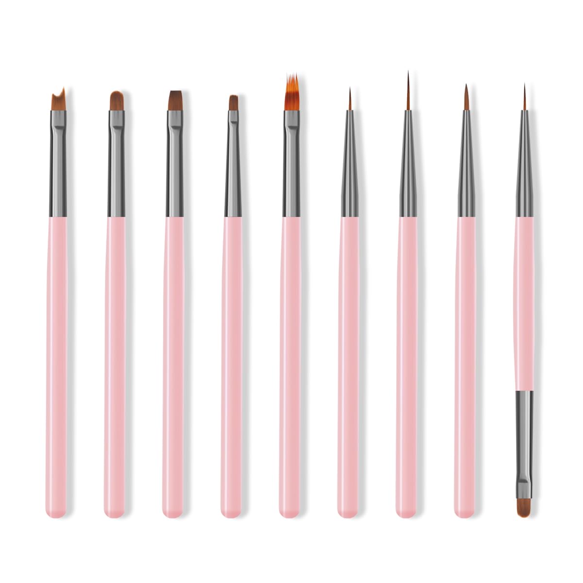 Nail Art Brushes Set, 9pcs Nail Design Painting Brushes, Professional Nail Art Design Brushes, Nail Fine Liner Brushes, Pink