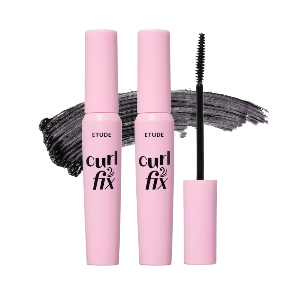 ETUDE Curl Fix Waterproof Mascara Duo, Long-Lasting, Black, 0.27 fl oz x 2