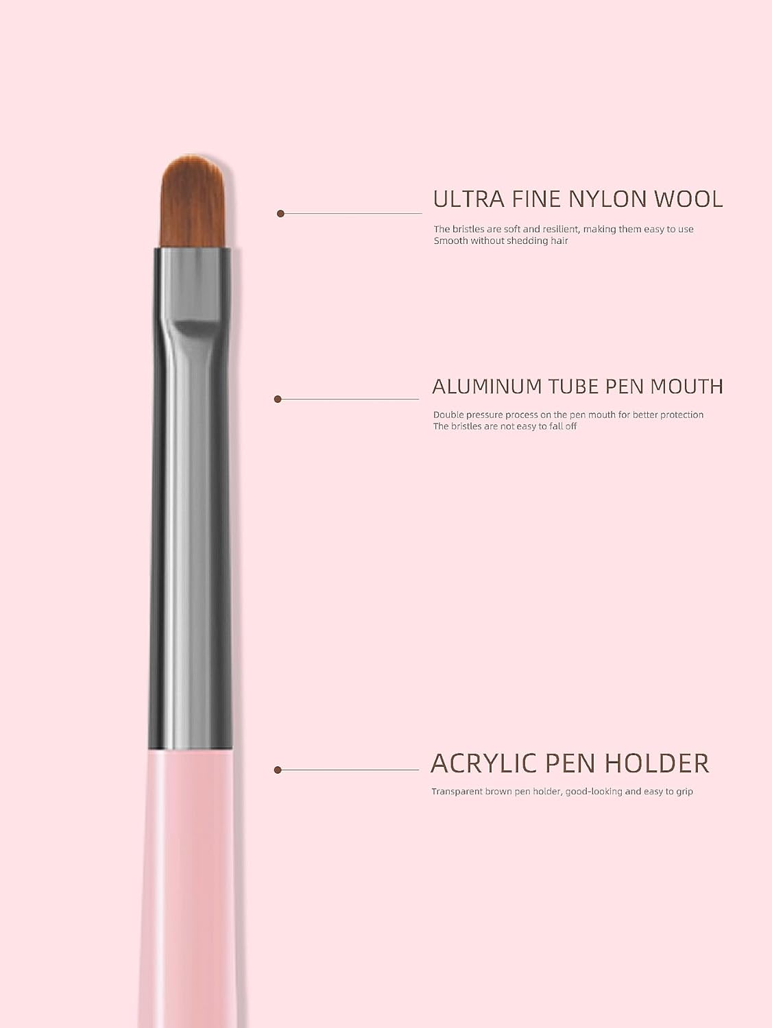 Nail Art Brushes Set, 9pcs Nail Design Painting Brushes, Professional Nail Art Design Brushes, Nail Fine Liner Brushes, Pink