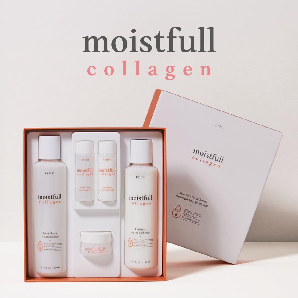 ETUDE Moistfull Collagen Skin Care Set, Perfect for Gift, Facial Emulsion and Toner, Face