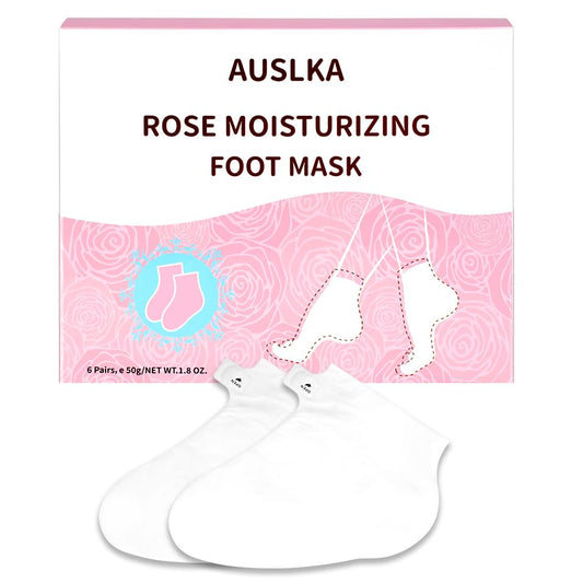 AUSLKA Moisturizing Foot Mask, Moisturizing Socks, Hydrating Moisturizer Sock for Dry Cracked Feet Heel, Leave Your Feet Moisture and Smooth(Shea Butter) - 6 Packs