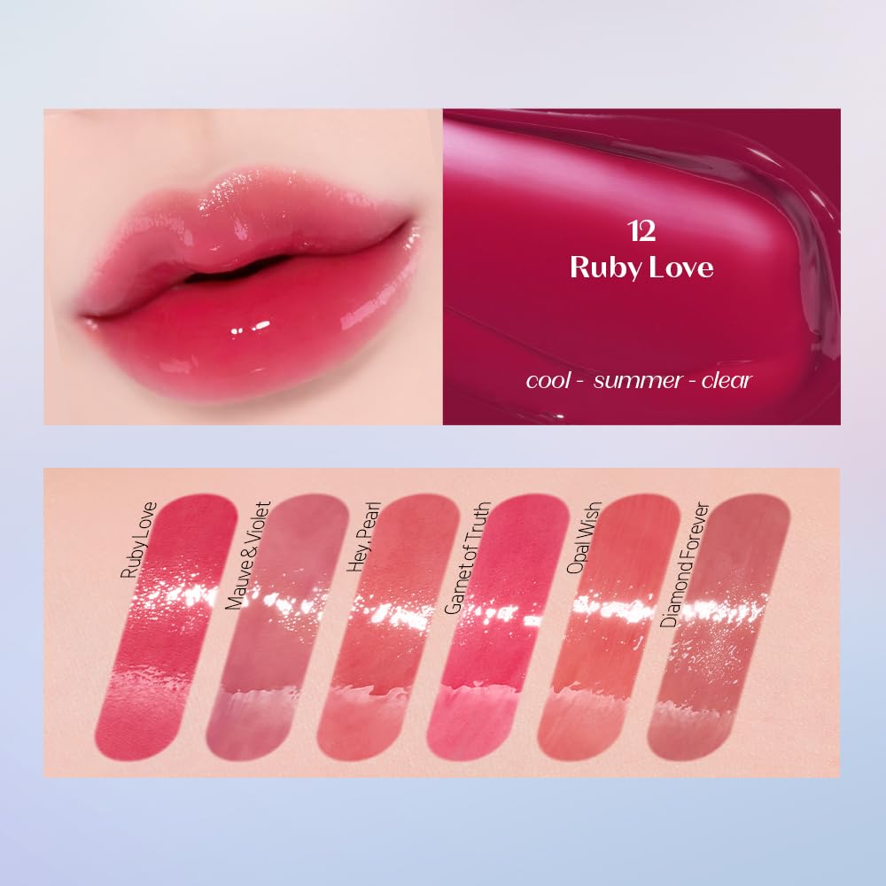 ETUDE Over Glowy Lip Stain Tint #12 Ruby Love | Non-Sticky Vegan Lip Tint | Moisturized & Long-lasting Lip Gloss | Daily Tint for Dry Lips, Korean Makeup