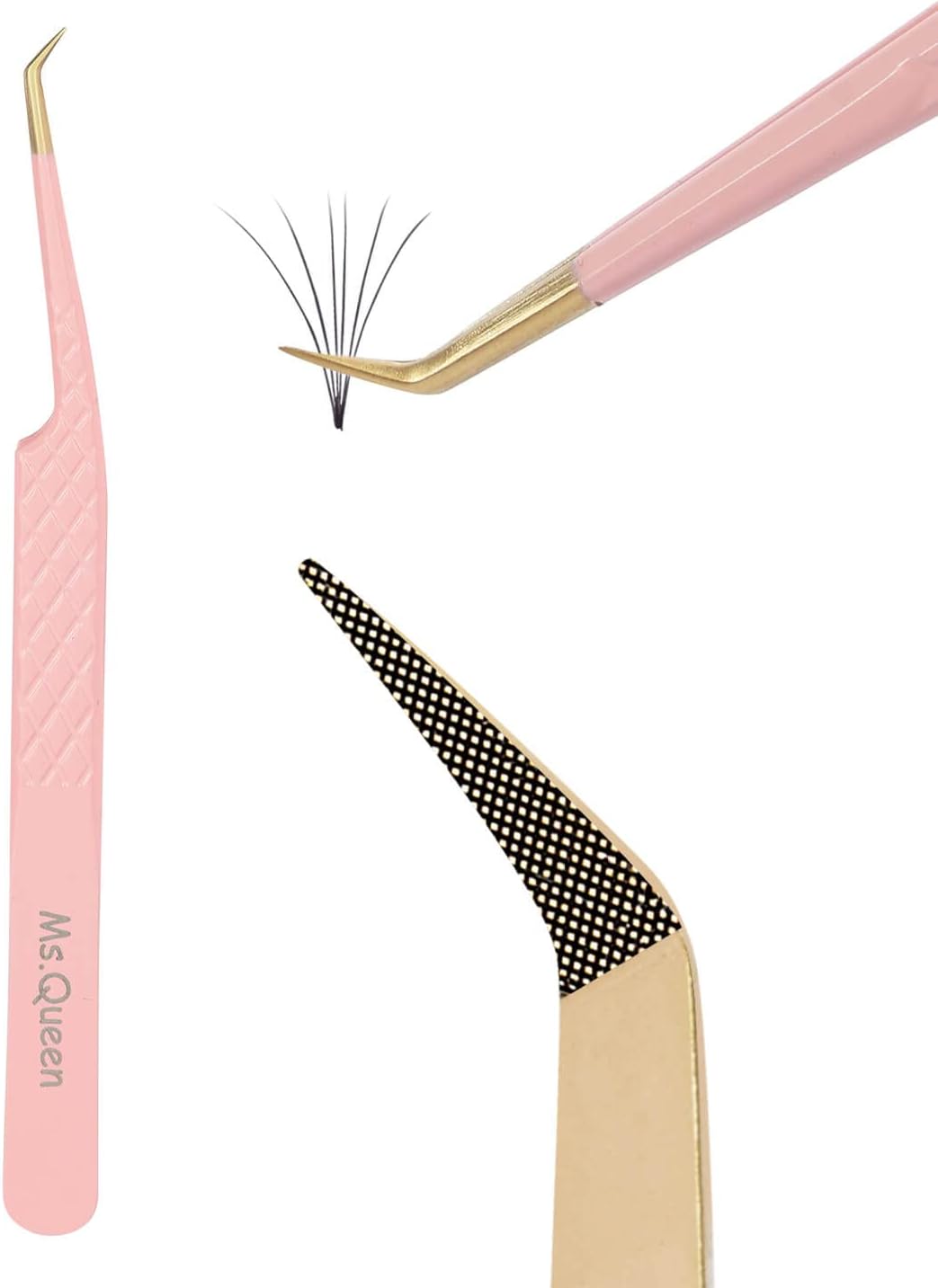 Ms.Queen Tweezers for Lash Extensions,Precision 45 Degree Lash Tweezers for Volume Classic Lashes Premade Fans