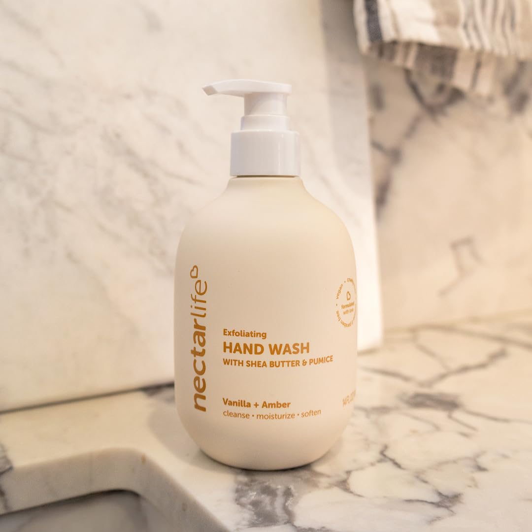 Nectar Life Exfoliating & Moisturizing Hand Wash 3-Pack, Volcanic Pumice for Hand Scrub, Shea Butter Softens Hands, Clean Vegan Ingredients, Vanilla Scent