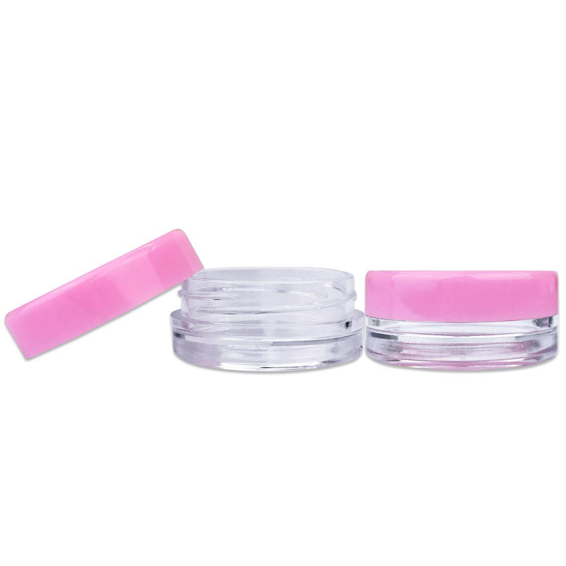 Beauticom 3G/3ML Round Clear Jars with Pink Lids for Cosmetics, Medication, Lab and Field Research