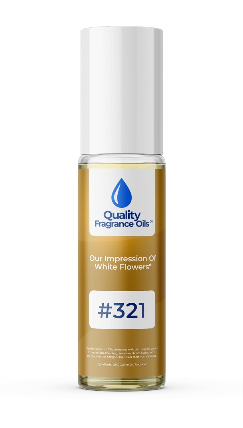 Quality Fragrance Oils' White Flowers Impression #321 | Long-Lasting Perfume Oil, Alcohol-Free, Strong Scent, 10ml Roll-On | Affordable Alternative to Designer Fragrances