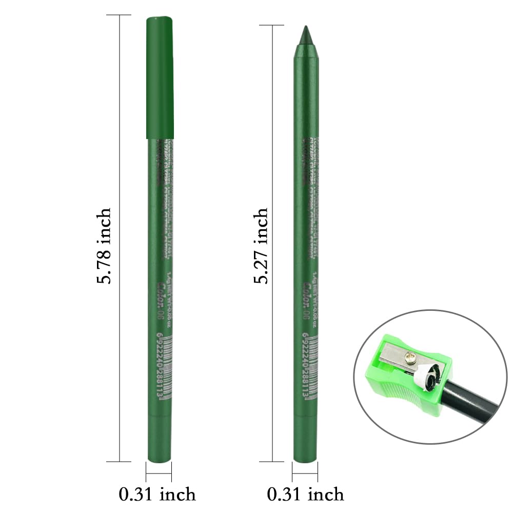 evpct 3Pcs Shimmer Emerald Green & Light Green & Shimmer Dark Green Gel Glitter Eyeliner Pencils Set for Women Waterproof Smudge Proof lapiz de ojos delineador de ojos contra el agua Eye Liner Makeup