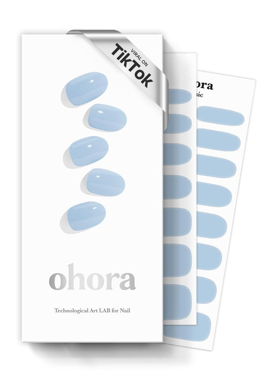 ohora Semi Cured Gel Nail Strips (N Cream Sky) - Blue, Solid, Works with Any UV/LED Lamps