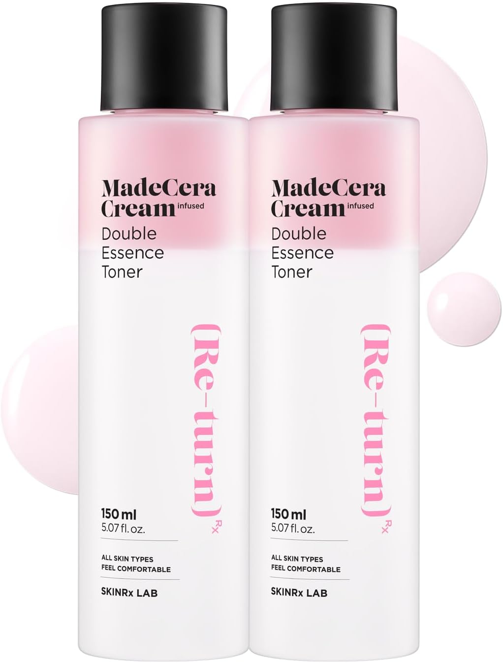 SKINRxLAB MadeCera Cream Double Essence Korean Toner 2 Pack - Hydrating and Soothing Toner with Milk Protein, Ceramide, Beta-Glucan - Moisturizing Strawberry Milky for Irritated Skin