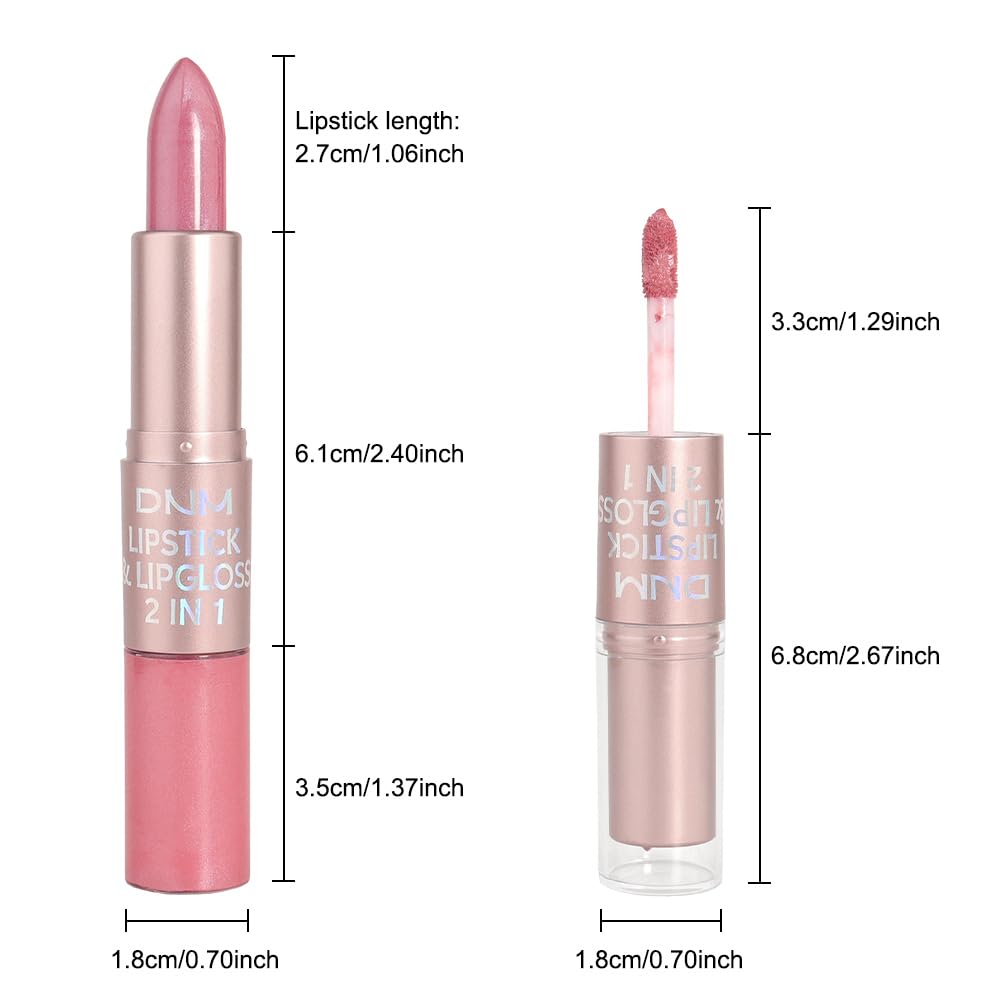 evpct 2 in 1 Light Pink Glitter Metallic Shimmer Diamond Lipstick and Lip Gloss Set for Women Long Lasting Waterproof, Bright Rose Pink Sparkle Glitter Shiny Lipstick and Lip Liner Makeup set, 01#