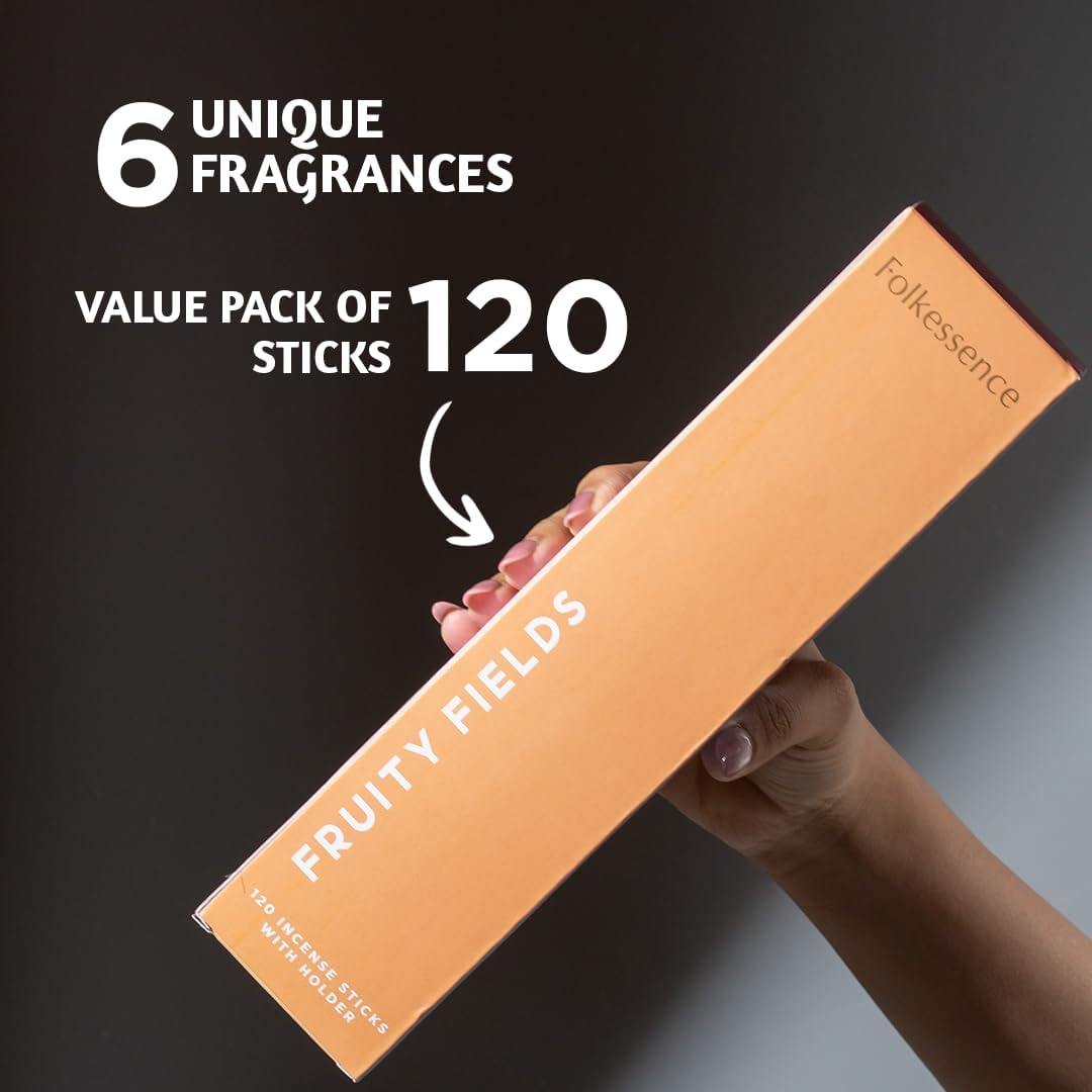Folkulture Incense Sticks with Holder | Set of 6 (120) Organic Fall Insence-Sticks with 45 Mins Burn Time | Strawberry, Mango, Ocean Breeze, Pineapple Incenses or Fall Scents | Non Toxic Inscents