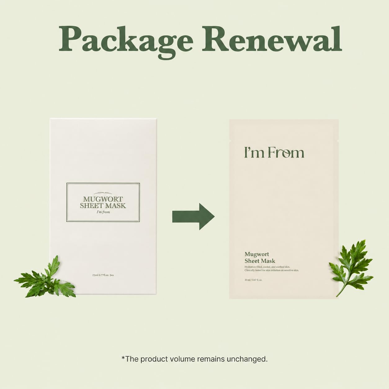 I'm from Mugwort Sheet Mask, Calming & Cooling Vegan Face Mask with Mugwort Extract, Soothing Care