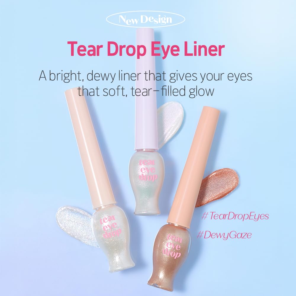 ETUDE Tear Drop Eyeliner, Crystal & Opal Glitter, Smudge-Proof Sparkle, Long-Lasting Formula, All