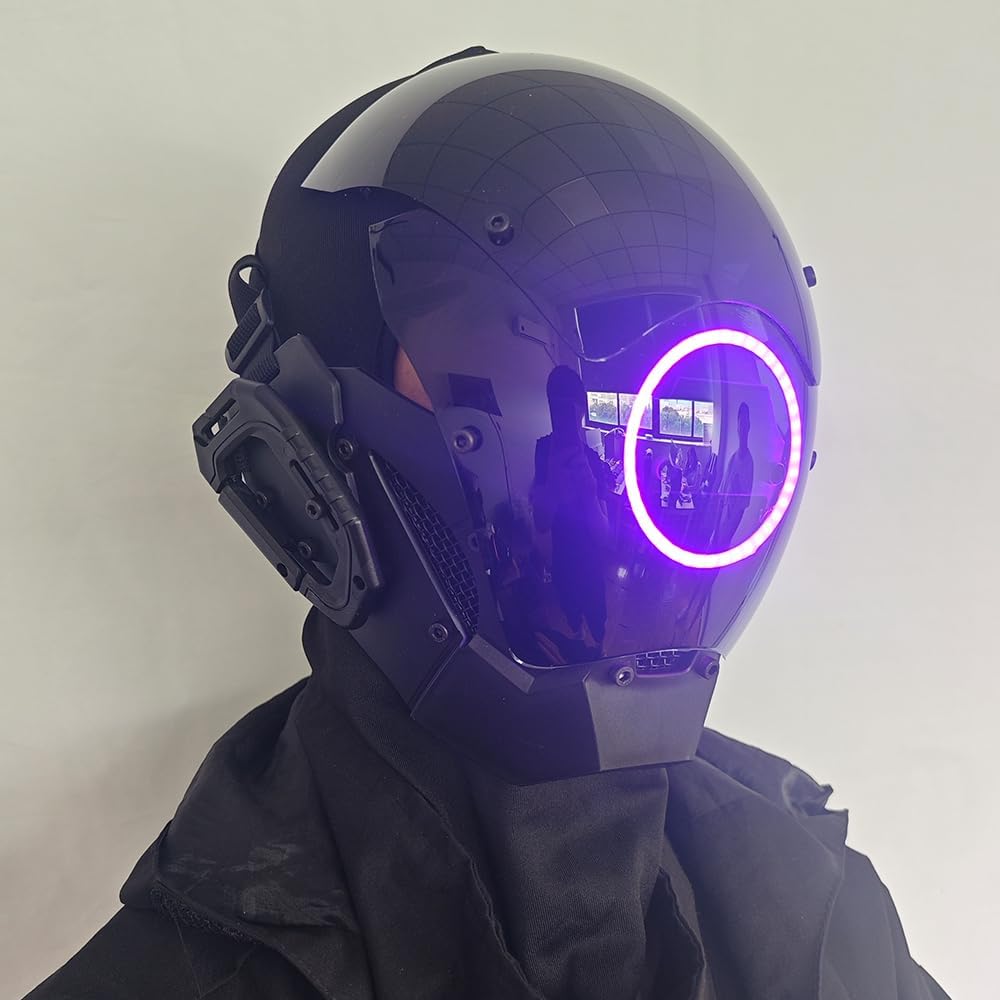 KYEDAY Punk Mask Cosplay for Men, LED Round Light Mask for Women Cosplay Halloween Fit Party Music Festival Accessories