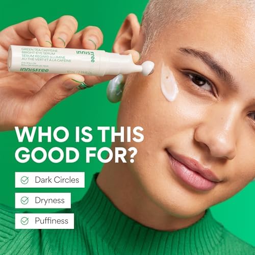 innisfree Green Tea Caffeine Depuffing Eye Serum Roll-On with Niacinamide & Hyaluronic Acid