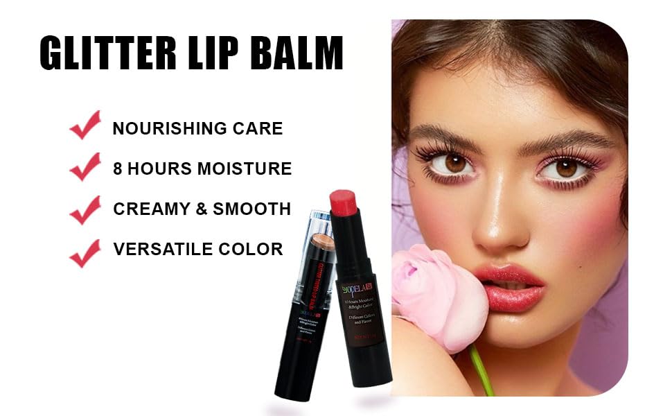 Yopela 5 Pack Tinted Lip Balm With Glitter Powder Stocking Stuffers Tinted Chapstick - Moisturizing Lip Balm with Shimmer - Lipstick Set - Assorted Colors and Favors Valentine's Gift