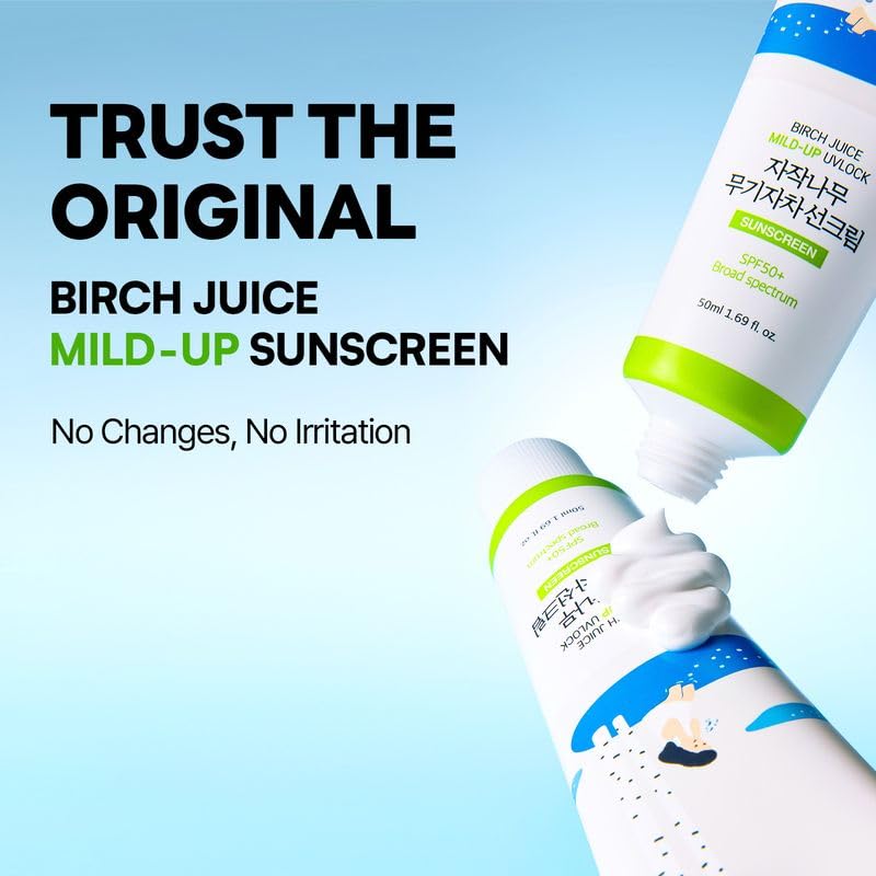 ROUND LAB Birch Juice Mild-up UV LOCK SPF 50+, Zinc Oxide Sunscreen, broad spectrum, lightweight
