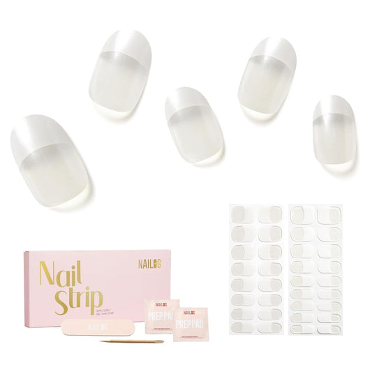Semi Cured Gel Nail Strips - NAILOG 34 Pcs French Clear Gel Nail Stickers Extra Long Nail Wraps