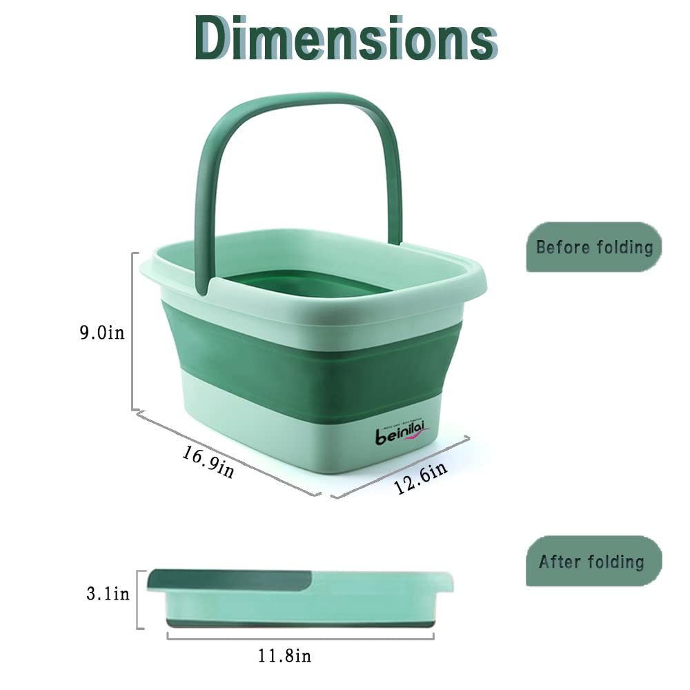 Collapsible Foot Bath Basin for Soaking Feet,Pedicure Foot Spa, Foot Tub with Handles and Massage Acupoint,Multifunction Collapsible feeting Soak Tub-Green