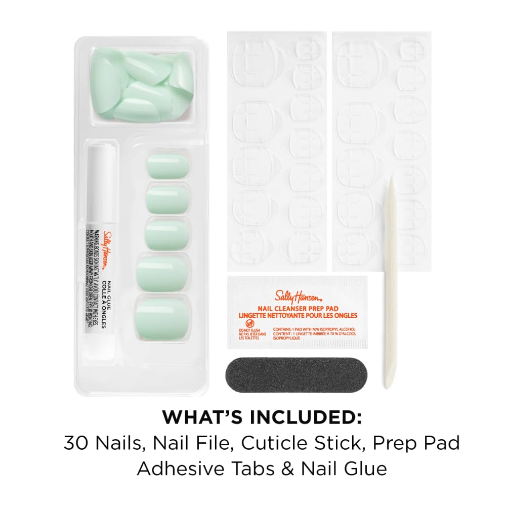 Sally Hansen Instant Cuticle Remover and Amaze-Mint Press On Nails Kit with Nail Glue and Adhesive Tabs