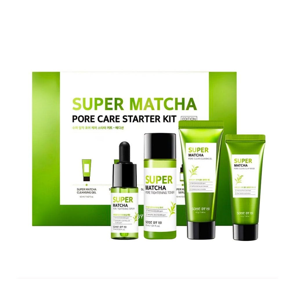 SOME BY MI Super Matcha Pore Care Starter Kit/Toner 1.01Oz, Serum 0.33Oz, Cleansing Gel 1.42Oz