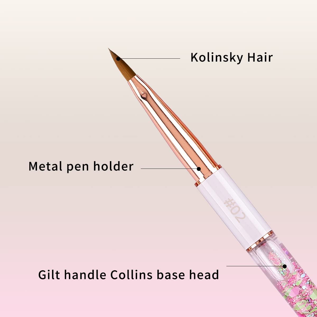 Acrylic Nail Brush Size 2,KEMEISI 100% Pure Kolinsky Nail Art Brushes Sturdy Handle Oval Shaped Acrylic Powder Nail Design Tools for Professional Manicure DIY Home Salon (White)