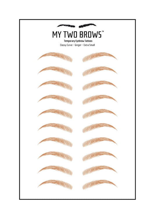 (10 pairs) Ginger Temporary Eyebrow Tattoo - Extra Small Size - Waterproof & Smudgeproof - Classy Curve Style Eyebrow Stickers - Sheet Lasts up to 30 Days - Won't Work on Existing Brows