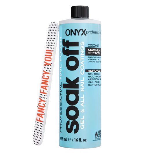 Onyx Professional Coconut Scented Nail Polish Remover with Nail File, 16 oz, Maximum Strength Soak Off Gel Polish Remover, Vitamin E & Grape Seed Oil Enriched Nourishing Formula