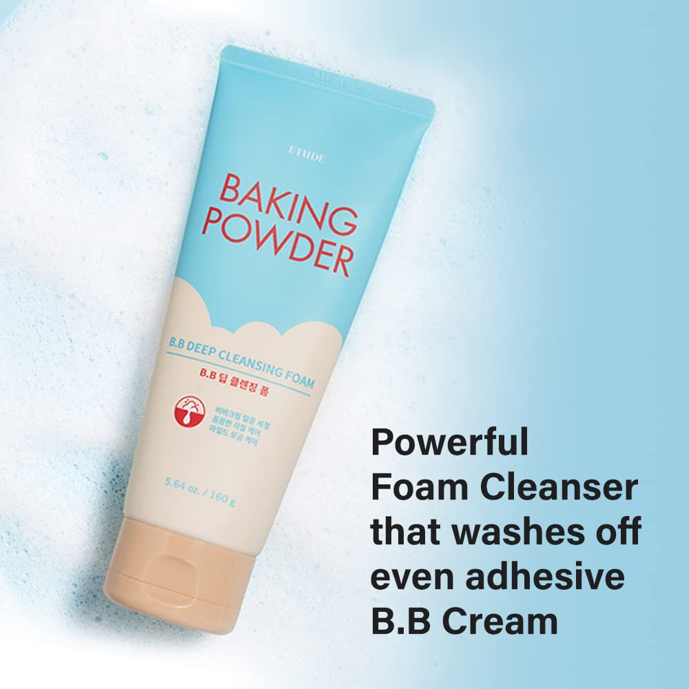 ETUDE Baking Powder B.B Deep Cleansing Foam, 2 in 1 Rice Bran + Baking Powder, Creamy Bubble +