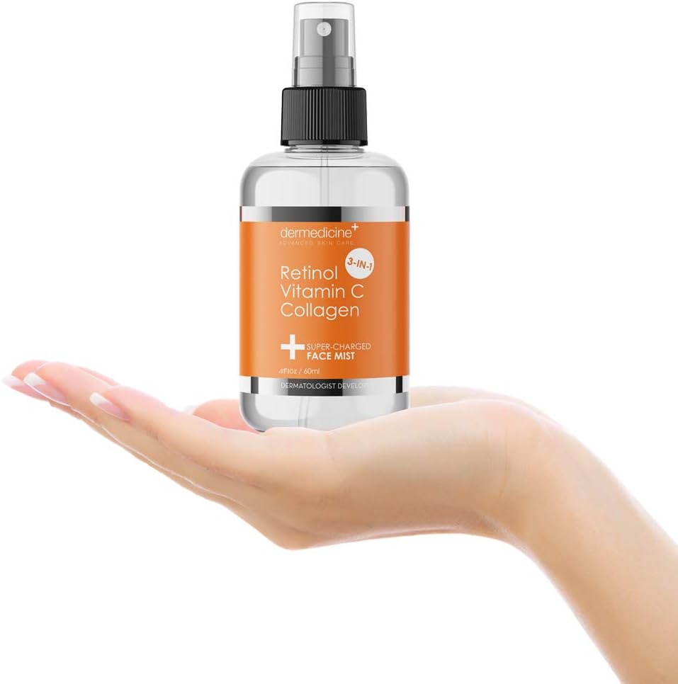 3 in 1 Super-Charged Anti-Aging Face Mist w/Retinol, Vitamin C + Collagen | Hydrates, Refreshes & Brightens for a More Glowing Complexion | 4 fl oz, 120 ml