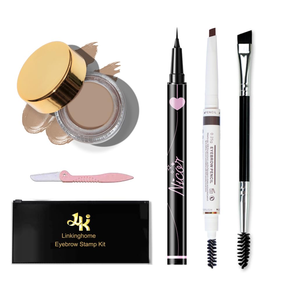 Upgraded Eyebrow Stamp Pencil Kit for Eyebrows Makeup, with Waterproof Eyebrow Pen, Black Eyebrow Eyeliner, Eyebrow Pomade, Specially Customized Blade Shaped Eyebrow Brush and Eyebrow Razor
