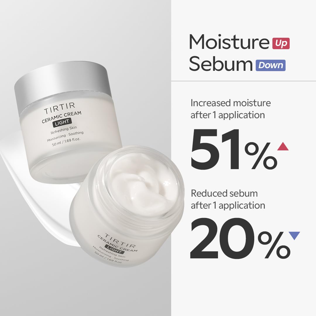 TIRTIR Ceramic Cream Light | Deep moisturizer for Glass Skin, Polyglutamic acid, Centella Asiatica