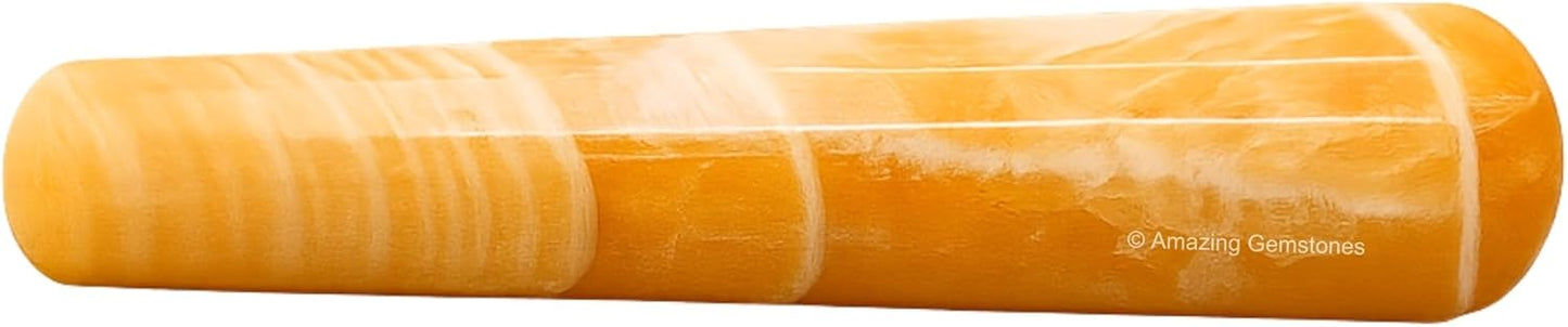 Yellow Calcite Crystal Wand Massage Stick - Pelvic Wand Gua Sha for Adults - Crystals and Healing Stones Massage Wands for Adults Gifts (Smooth)