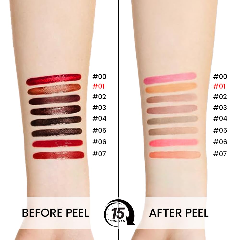 Peel Off Matte Liquid Lip Gloss Stain-Lip Liner with Tweezer, Orange BrownPeel Off Lip Stain, Long Lasting & Waterproof Lipstick Tattoo, Transfer-Proof Lip Gloss for All Skin Types (01#, 1Pcs)