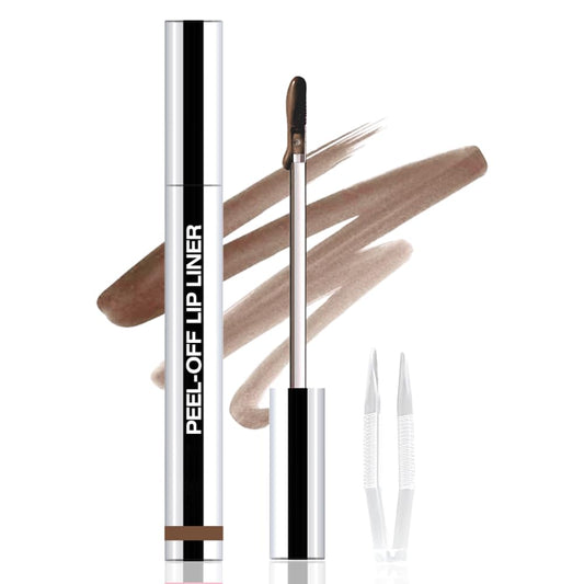 Peel Off Matte Liquid Lip Gloss Stain-Lip Liner with Tweezer, Light Taupe Peel Off Lip Stain, Long Lasting & Waterproof Lipstick Tattoo, Transfer-Proof Lip Gloss for All Skin Types (04#, 1Pcs)