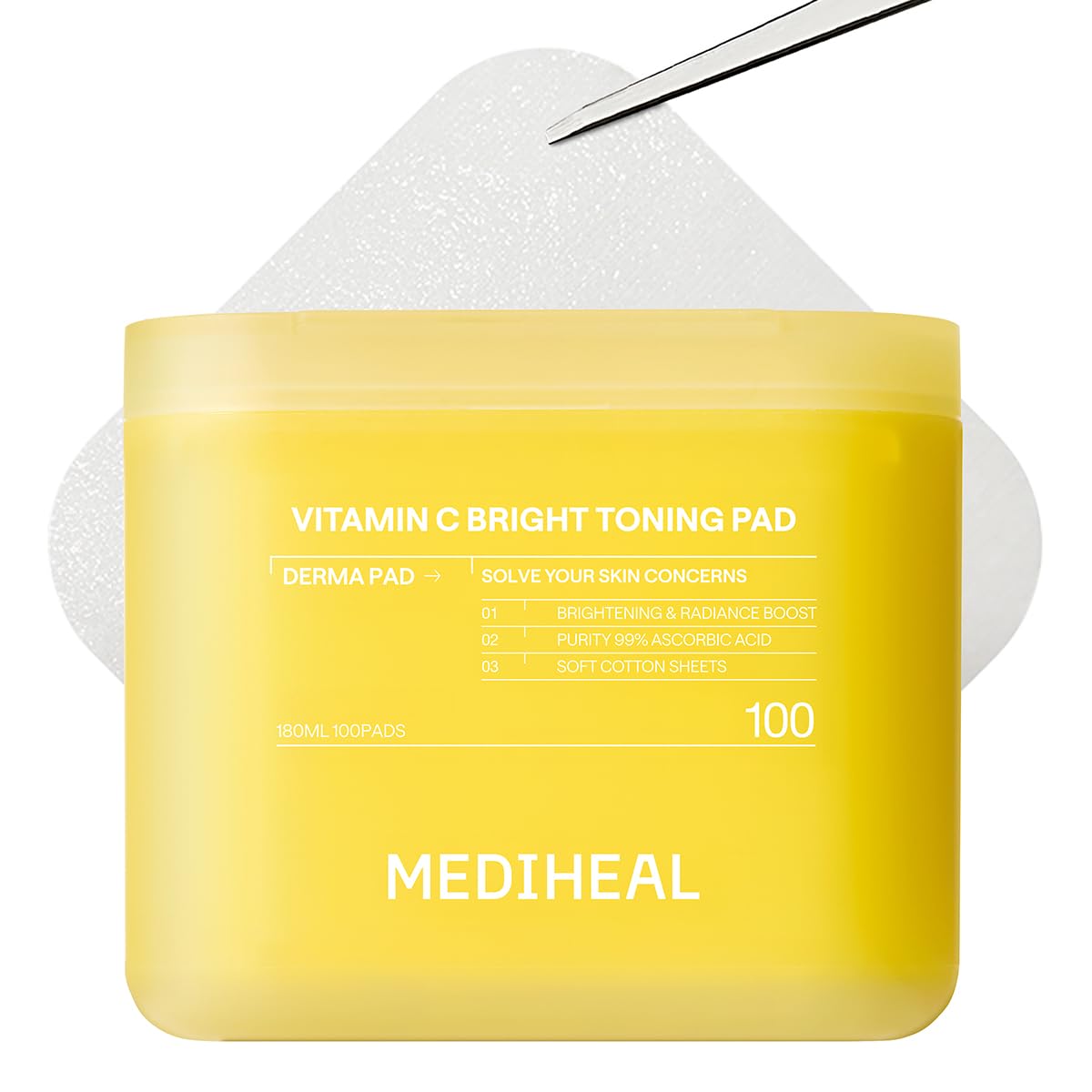 MEDIHEAL Vitamin C Bright Toning Toner Pads, Uneven Skin Toning (100 Count)