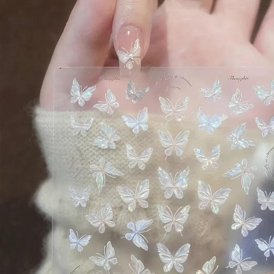 4 Sheets White Nail Art Stickers Decals Bow-tie Butterfly Nail Stickers 3D Self Adhesive with