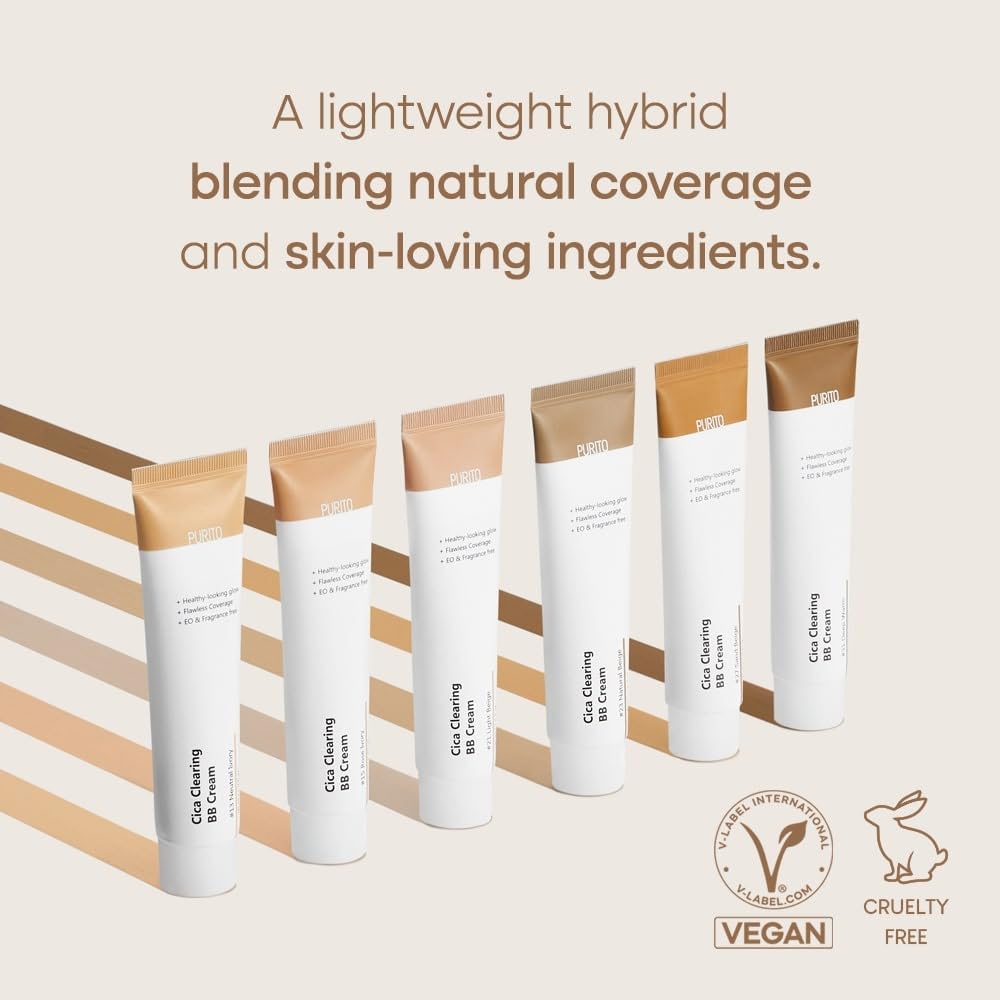 PURITO Cica Clearing BB Cream #13 Neutral Ivory 1 fl.oz / 30ml, Vegan bb cream, foundation, cruelty