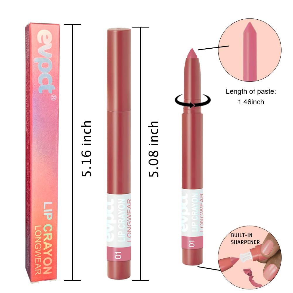 BINGBRUSH Lip Crayons Matte Longwear Lipstick Pack Set,Moisture Smooth Lipliner With Built-in Sharpener Ultimate Super Stay Ink Lip Crayon for Makeup,Waterproof Velvet Lipgloss Lip Stain(1#Pink Beige)