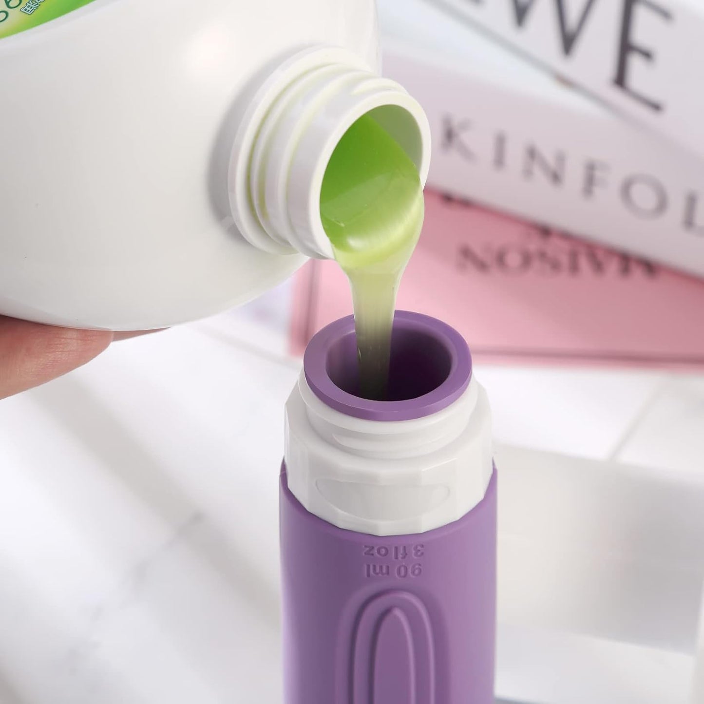 Travel Bottles for Toiletries, Tsa Approved 3oz Travel Size Containers BPA Free Leak Proof Refillable Liquid Silicone Squeezable Travel Accessories for Shampoo Conditioner Lotion (4 Pack)